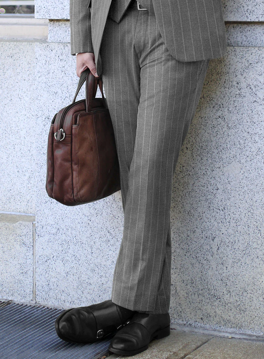 Italian Uben Gray Chalkstripe Flannel Suit - Image 5