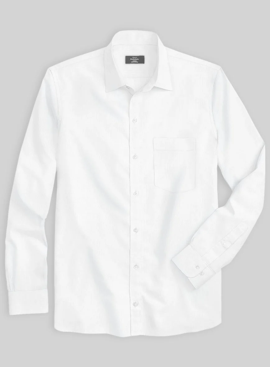 Italian White Slim Herringbone Shirt - Image 2