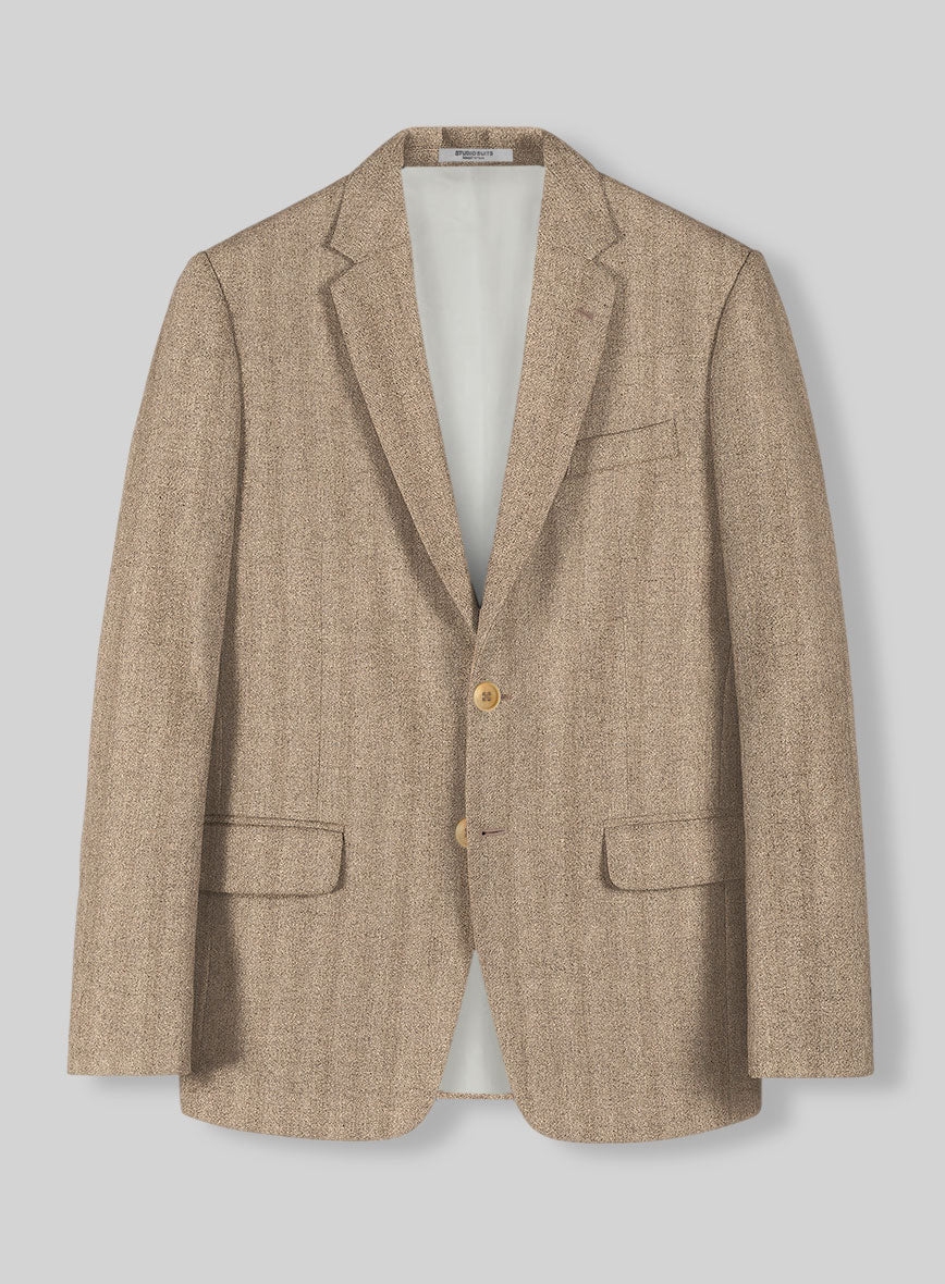 Italian Wide Herringbone Beige Tweed Jacket