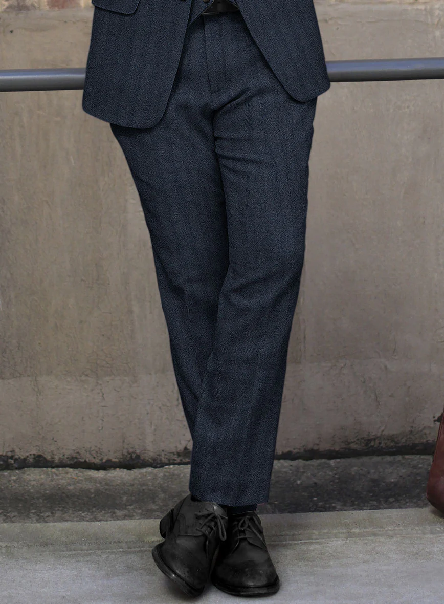 Italian Wide Herringbone Blue Tweed Suit - Image 5