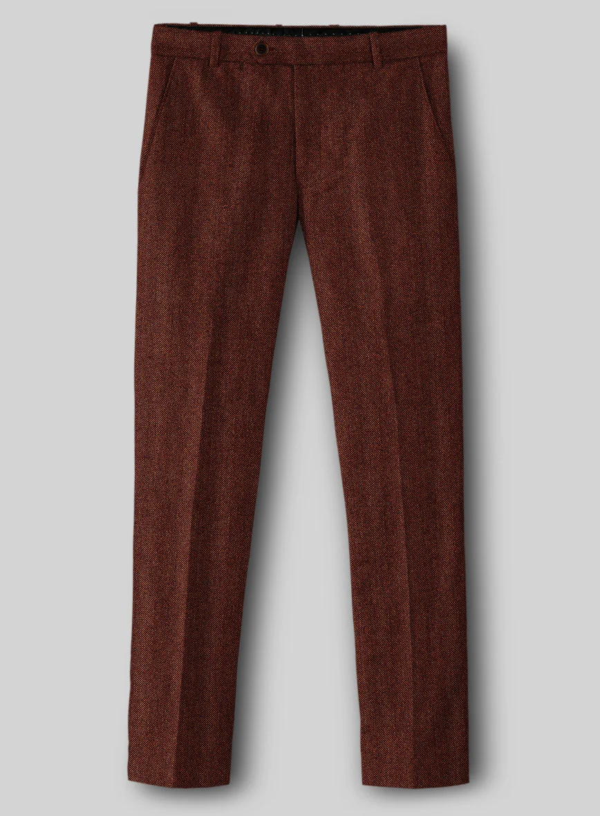 Italian Wide Herringbone Brunette Tweed Pants