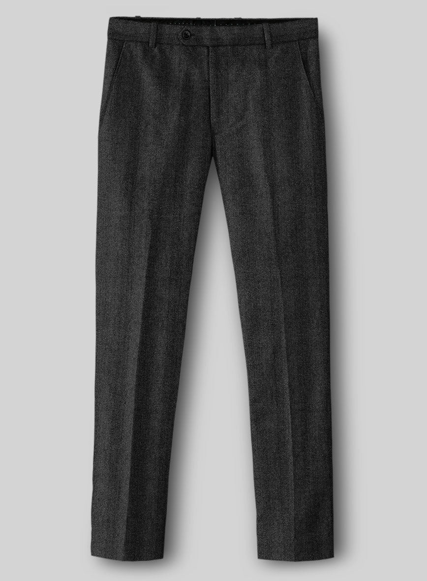 Italian Wide Herringbone Charcoal Tweed Pants