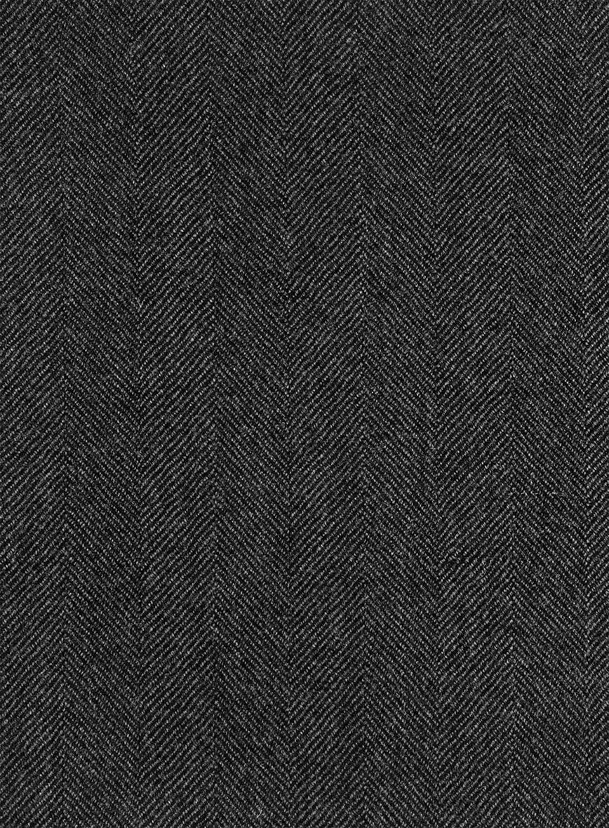 Italian Wide Herringbone Charcoal Tweed Pants - Image 3