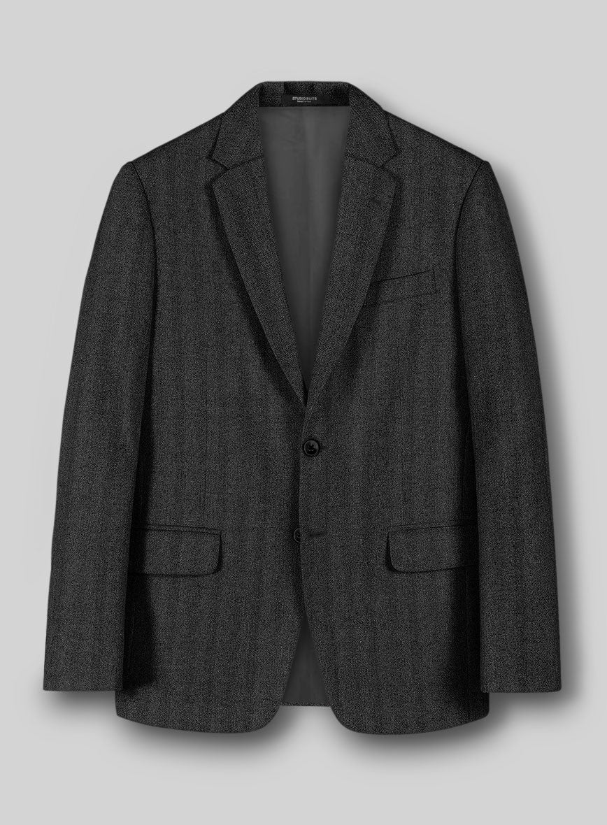 Italian Wide Herringbone Charcoal Tweed Suit - Image 3