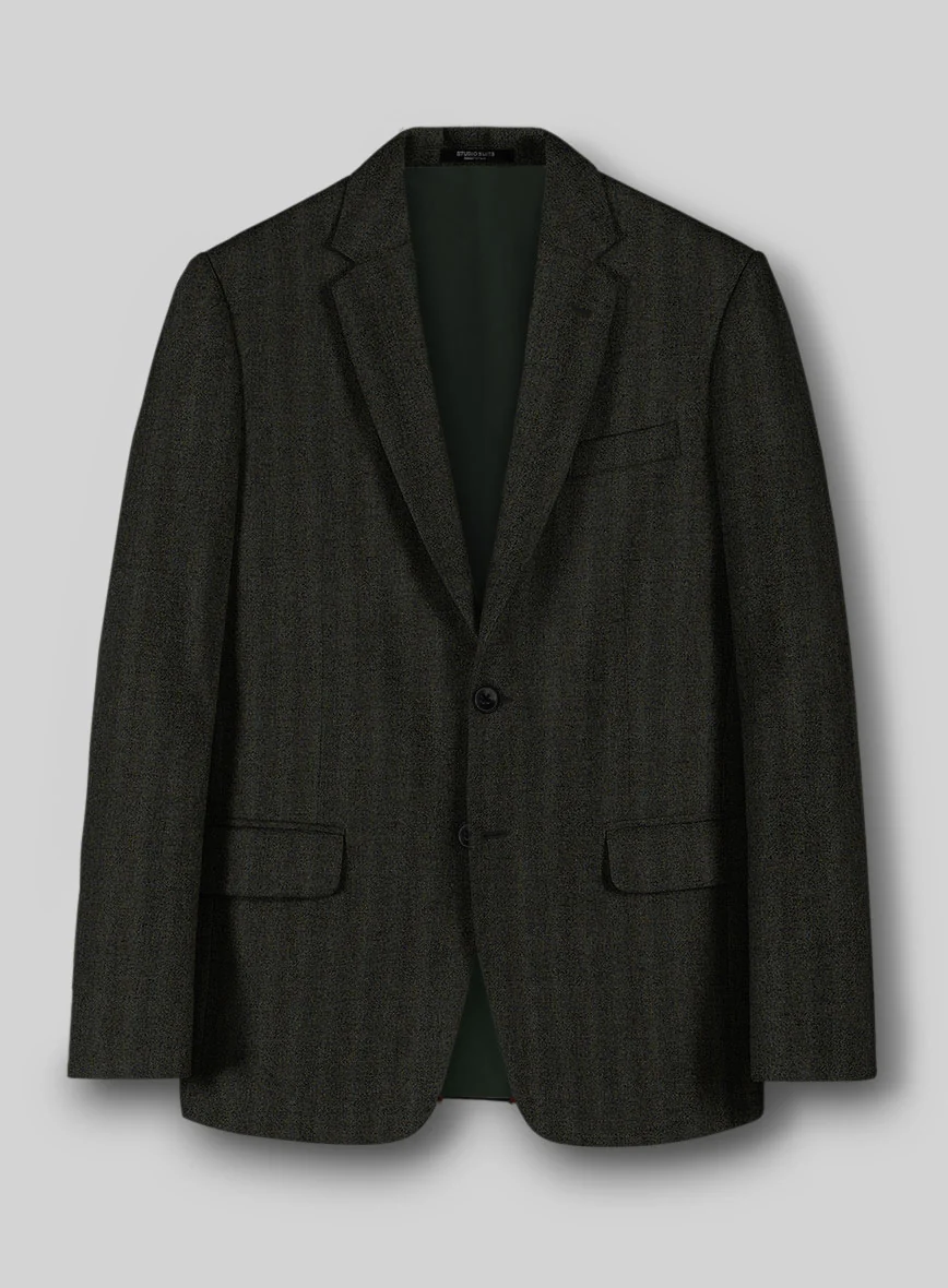 Italian Wide Herringbone Dark Green Tweed Suit - Image 3