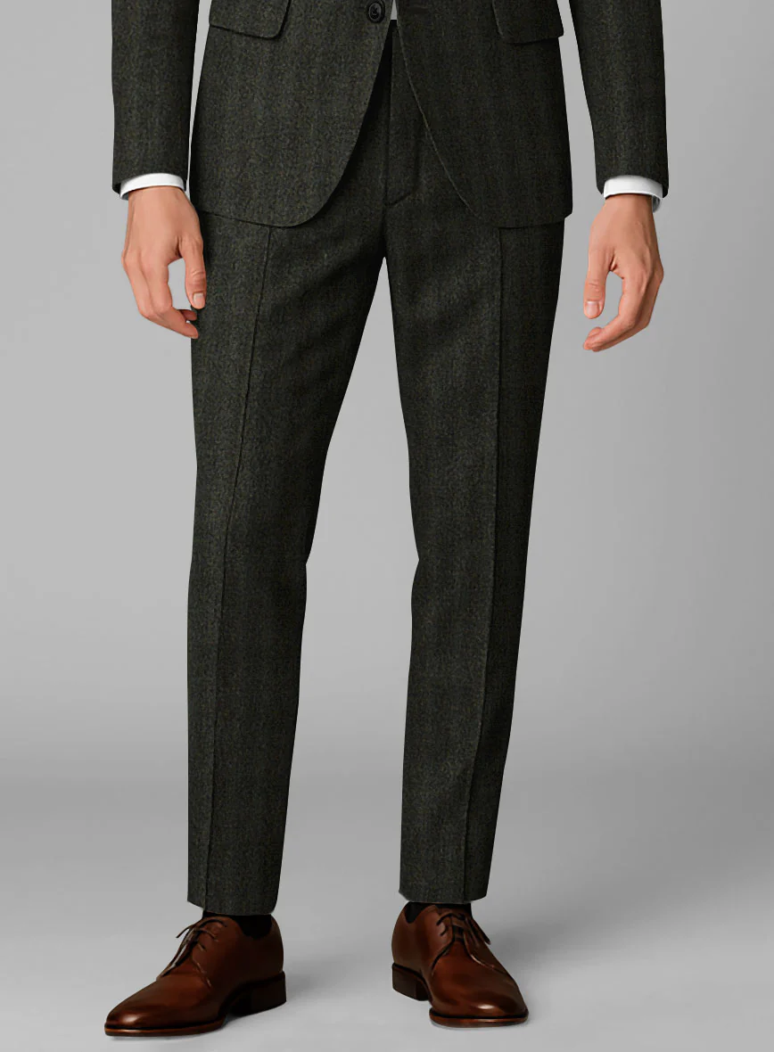 Italian Wide Herringbone Dark Green Tweed Suit - Image 7