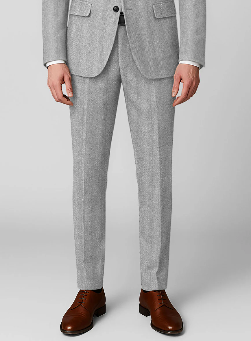 Italian Wide Herringbone Ice Gray Tweed Pants - Image 2