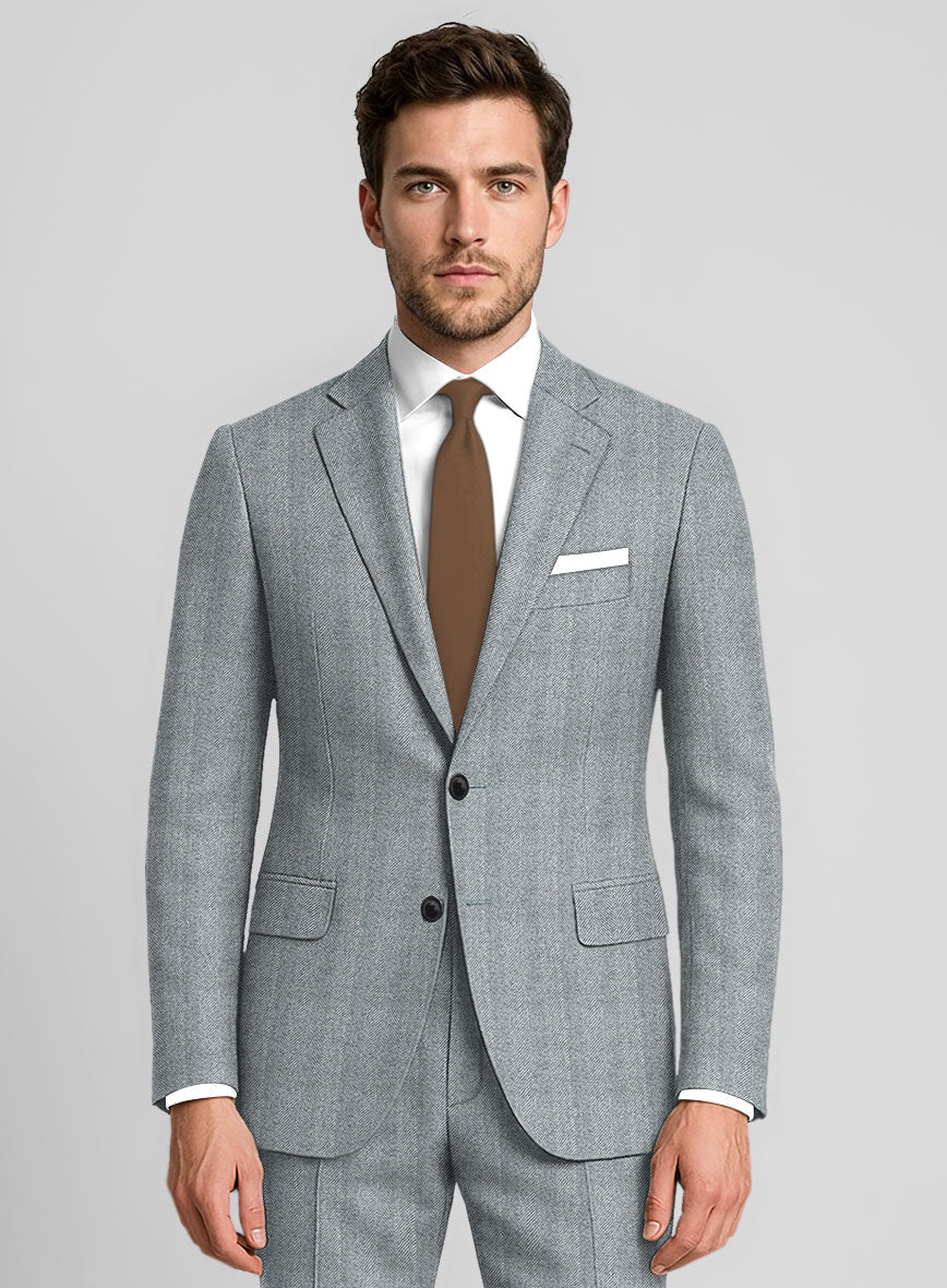 Italian Wide Herringbone Light Blue Tweed Suit - Image 3