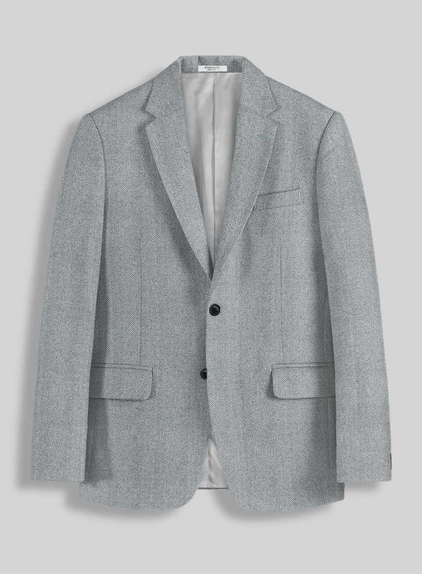Italian Wide Herringbone Light Blue Tweed Suit - Image 4