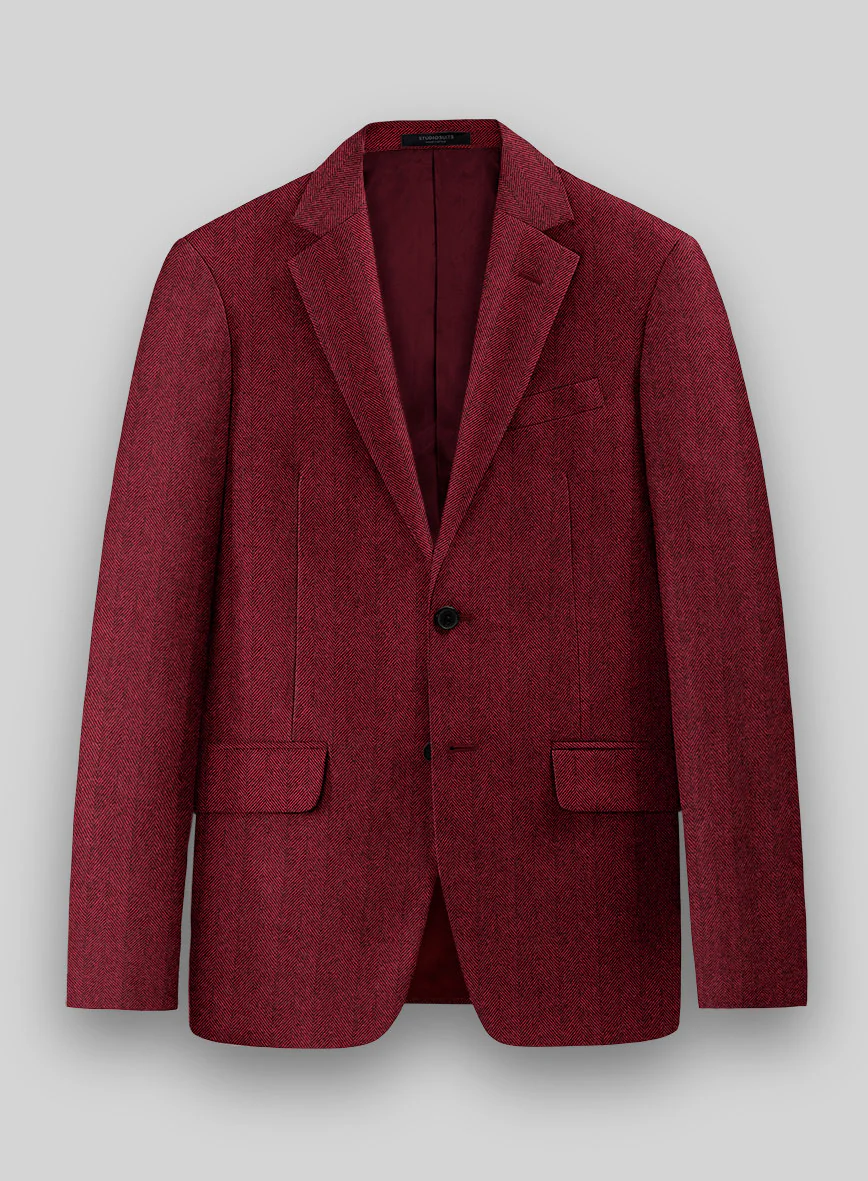 Italian Wide Herringbone Wine Tweed Jacket
