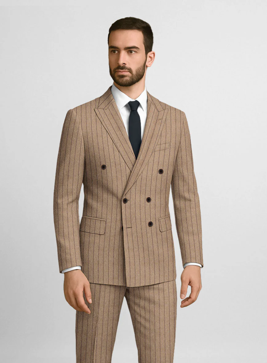 Italian Wool Cashmere Brown Stripe Double Breasted Jacket - Image 2