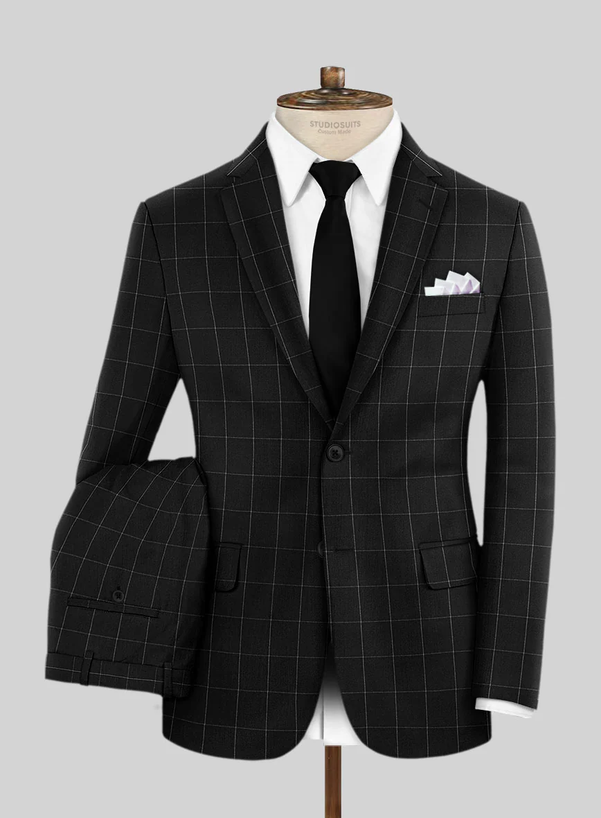 Italian Zergi Black Windowpane Flannel Suit
