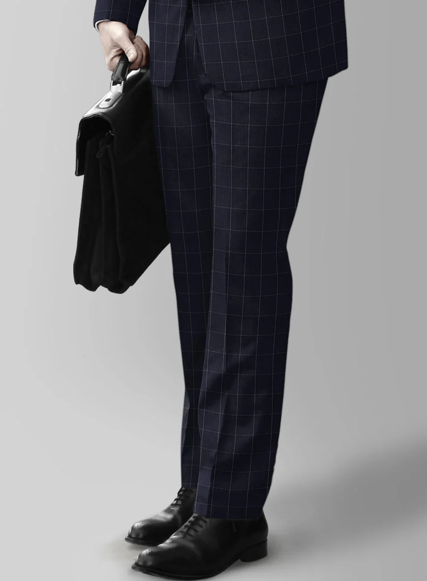 Italian Zergi Blue Windowpane Flannel Pants - Image 2