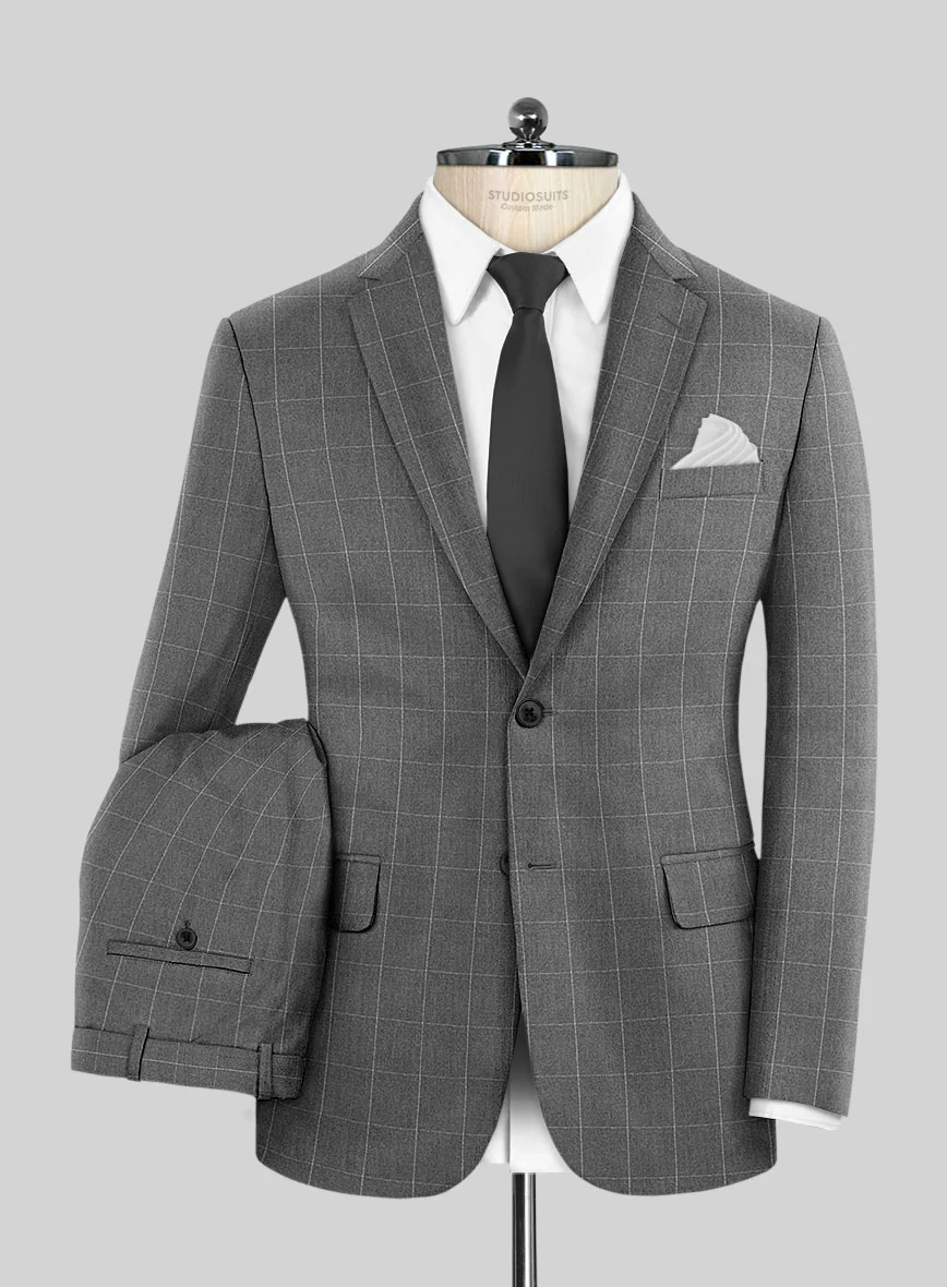 Italian Zergi Gray Windowpane Flannel Suit