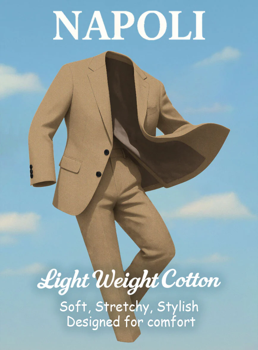 Khaki Napoli Stretch Light Weight Cotton Pants - Image 4
