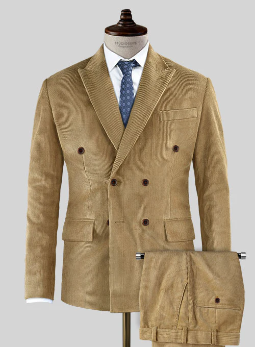 Khaki Corduroy Double Breasted Suit