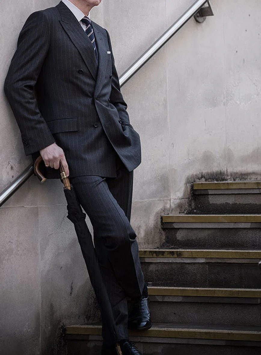 Kingsman Double Breasted Dark Blue Stripe Suit - Image 3