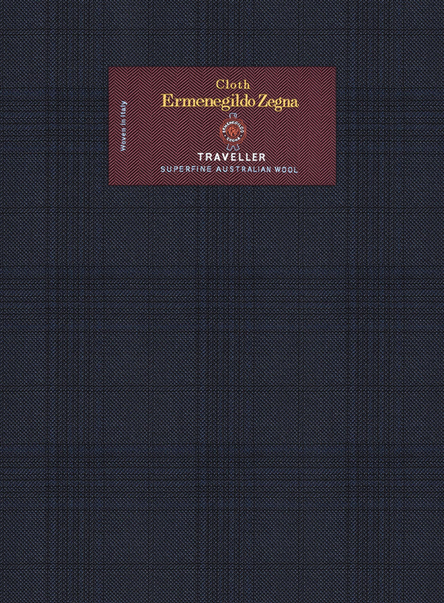 Lanificio Zegna Traveller Tirno Blue Checks Wool Pants - Image 3