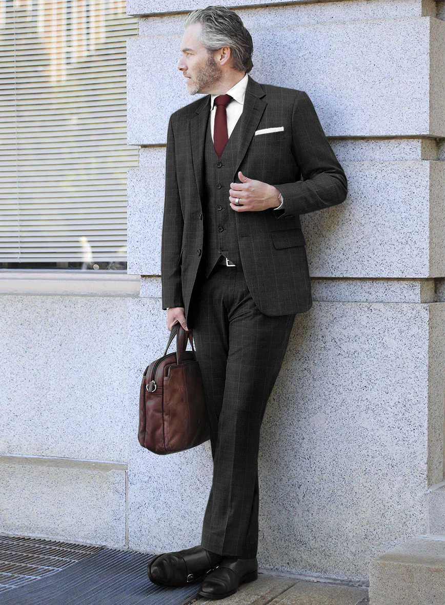 Lanificio Zegna Trofeo Bonsus Charcoal Checks Wool Suit - Image 2