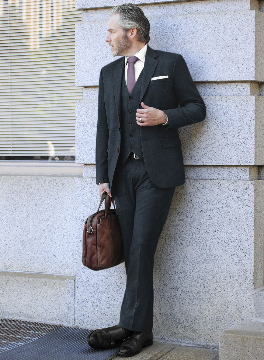 Lanificio Zegna Trofeo Bonsus Teal Blue Checks Wool Suit - Image 2
