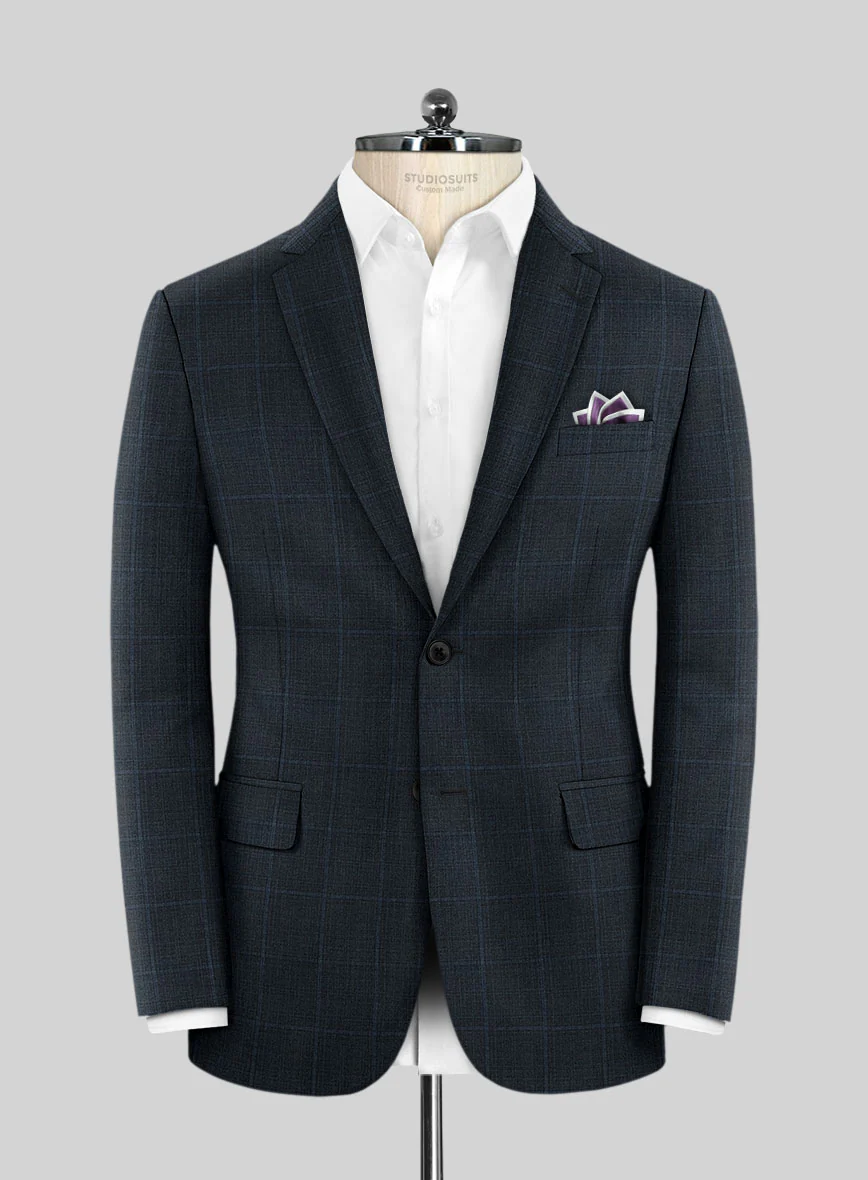 Lanificio Zegna Trofeo Bonsus Teal Blue Checks Wool Suit - Image 3