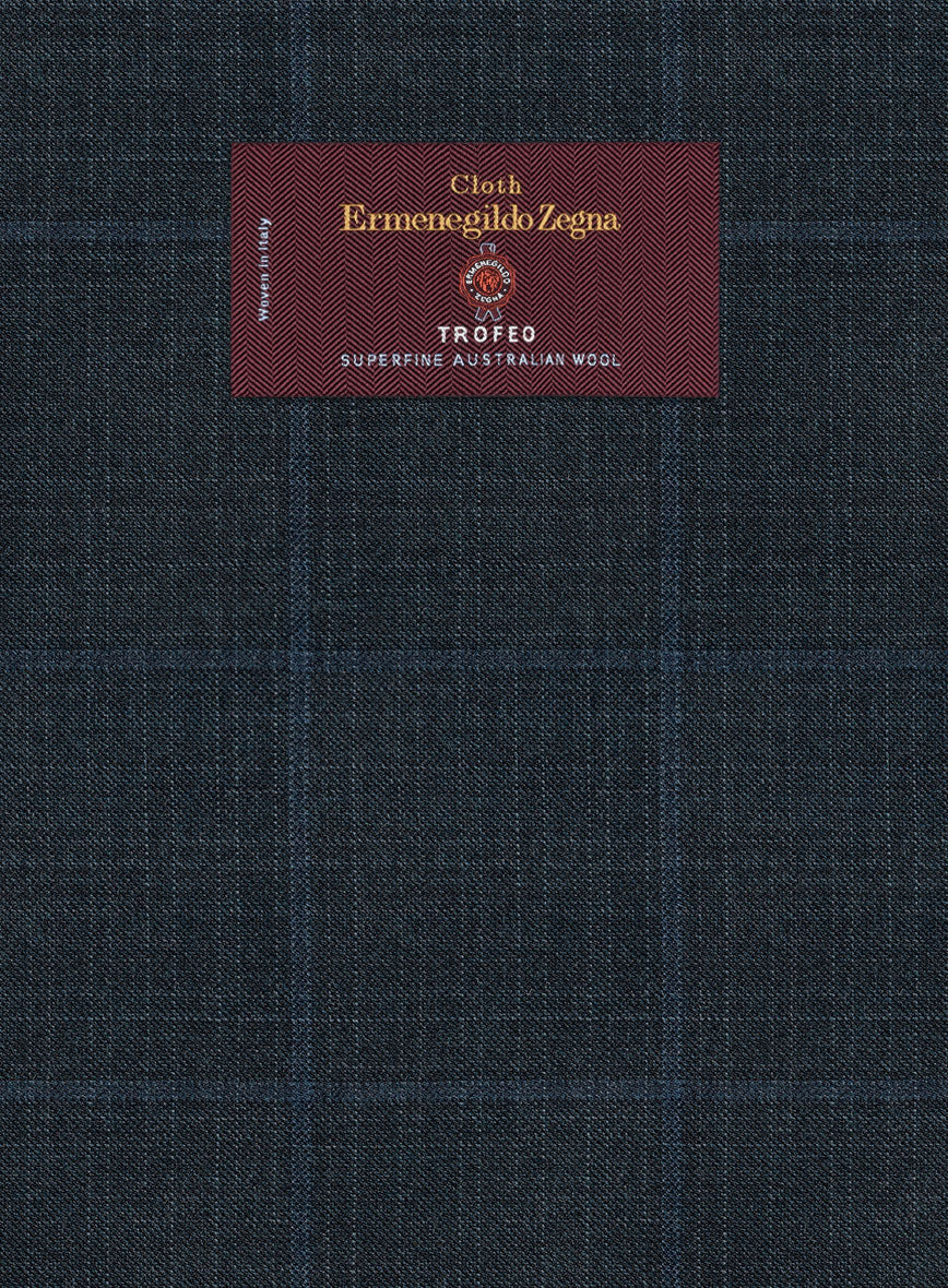 Lanificio Zegna Trofeo Bonsus Teal Blue Checks Wool Suit - Image 5