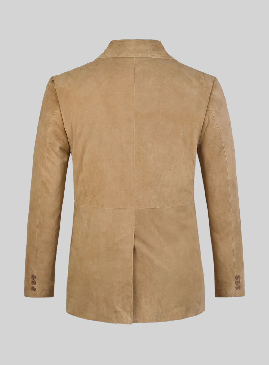 Latte Beige Suede Leather Pea Coat - Image 3