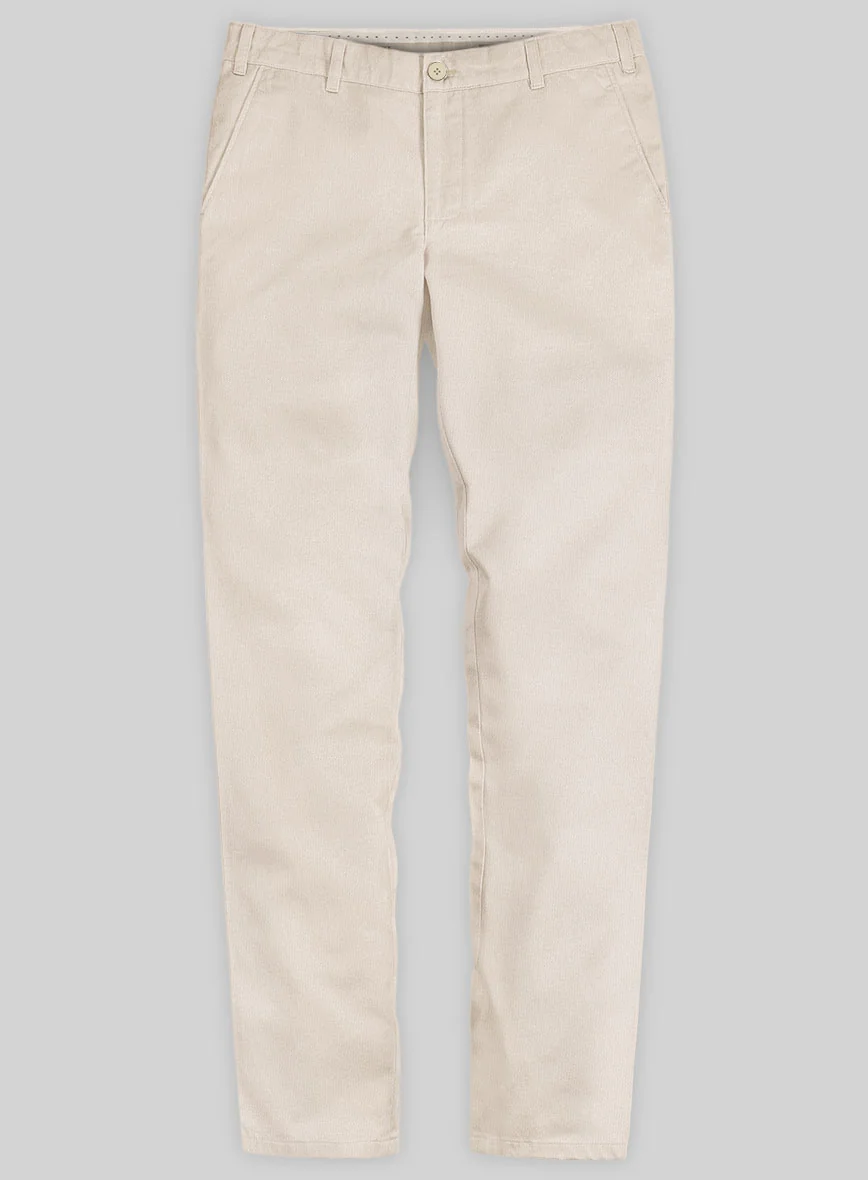 Washed Light Beige Feather Cotton Canvas Stretch Chino Pants