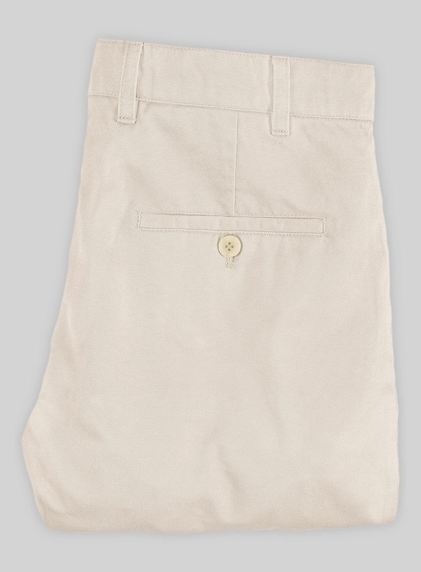 Washed Light Beige Feather Cotton Canvas Stretch Chino Pants - Image 3