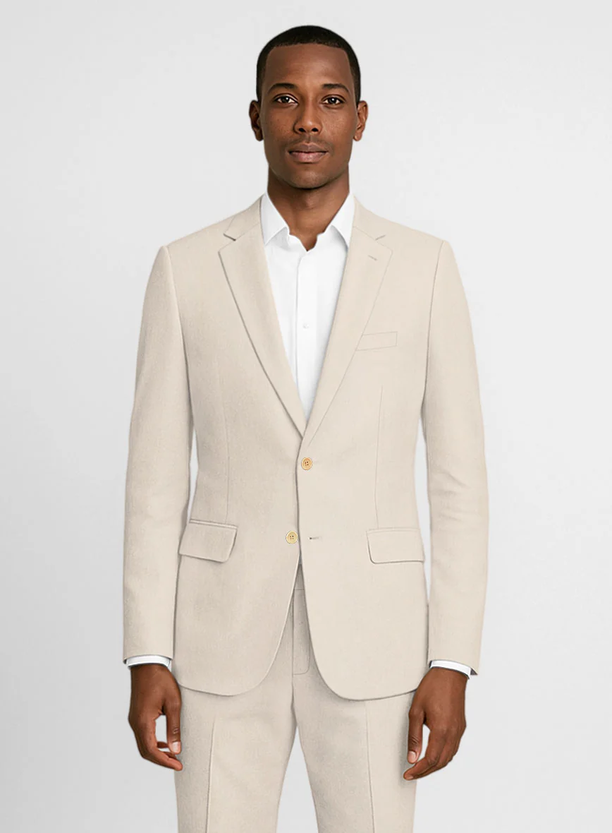 Light Beige Feather Cotton Canvas Stretch Suit - Image 3