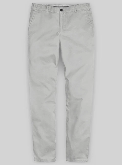 Washed Light Gray Feather Cotton Canvas Stretch Chino Pants