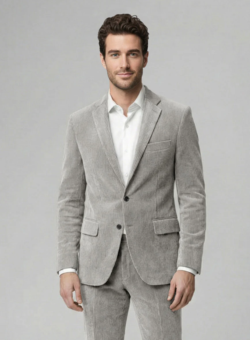 Light Gray Stretch Pin Corduroy Jacket - Image 2
