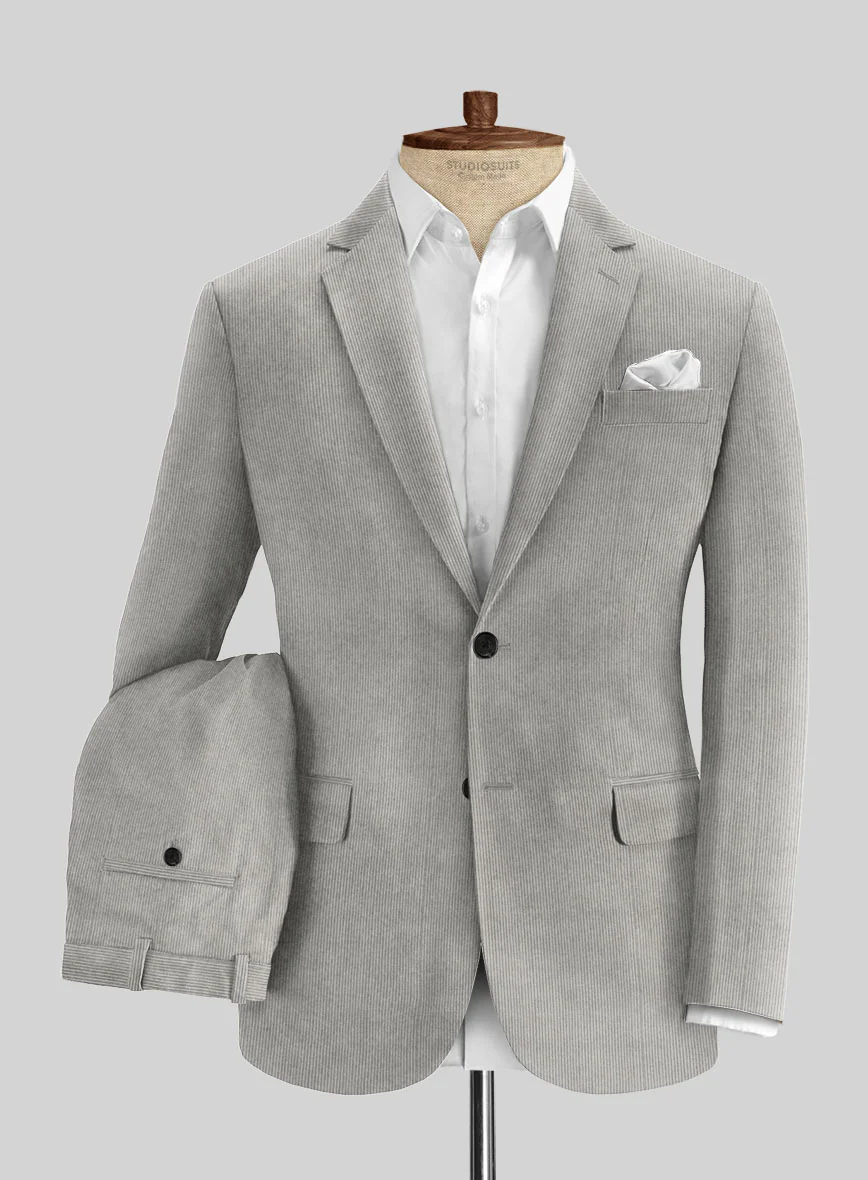 Light Gray Stretch Pin Corduroy Suit - Image 2