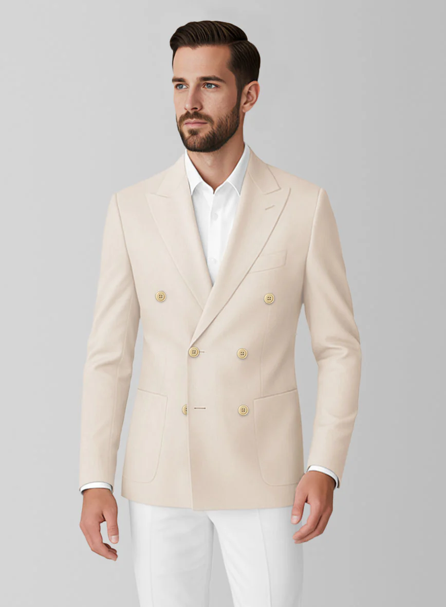 Light Khaki Stretch Chino Double Breasted Jacket - Image 2