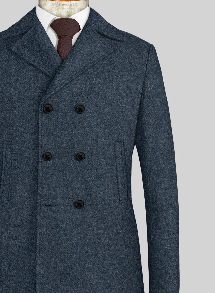 Light Weight Bond Blue Tweed Pea Coat - Image 2