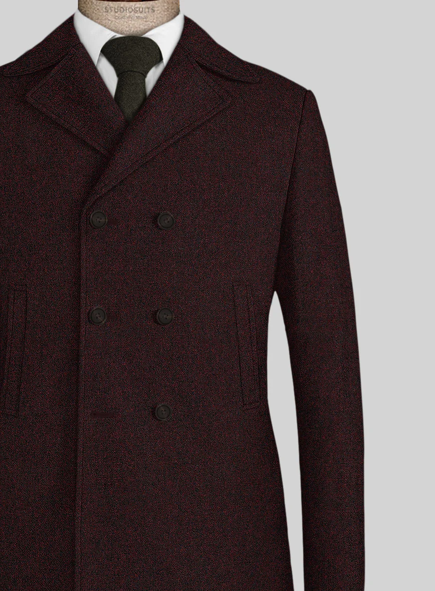 Light Weight Melange Wine Tweed Pea Coat - Image 2