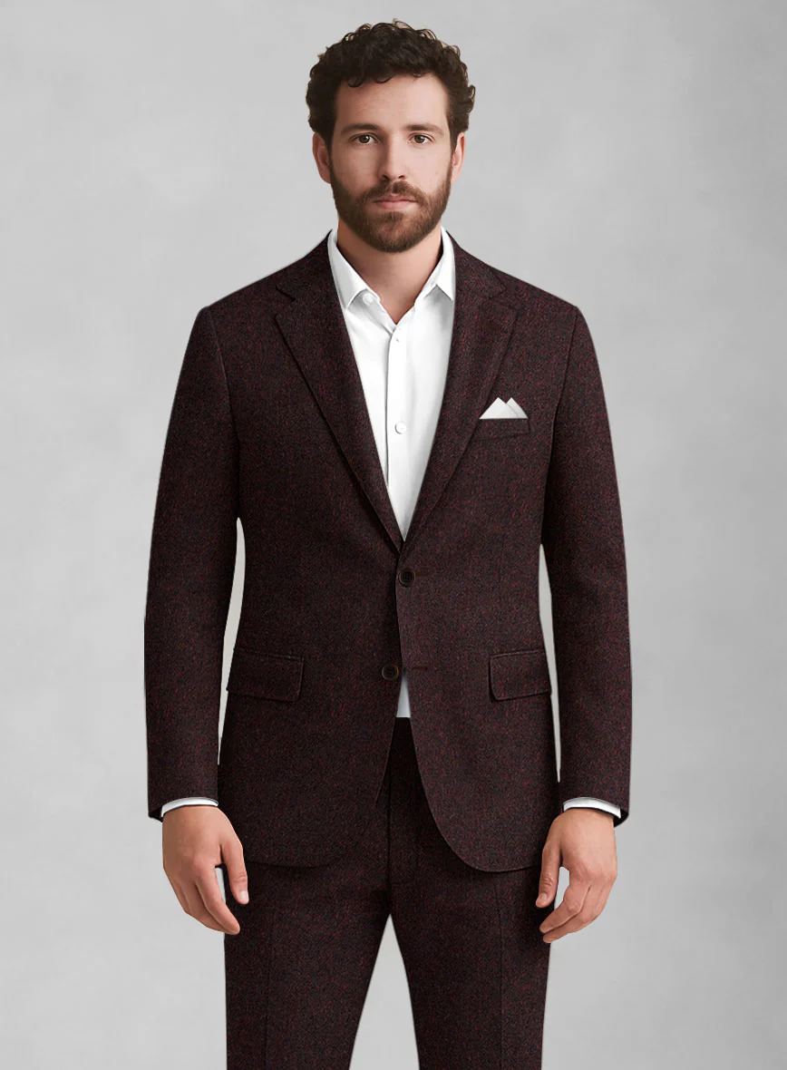 Light Weight Melange Wine Tweed Suit - Image 4