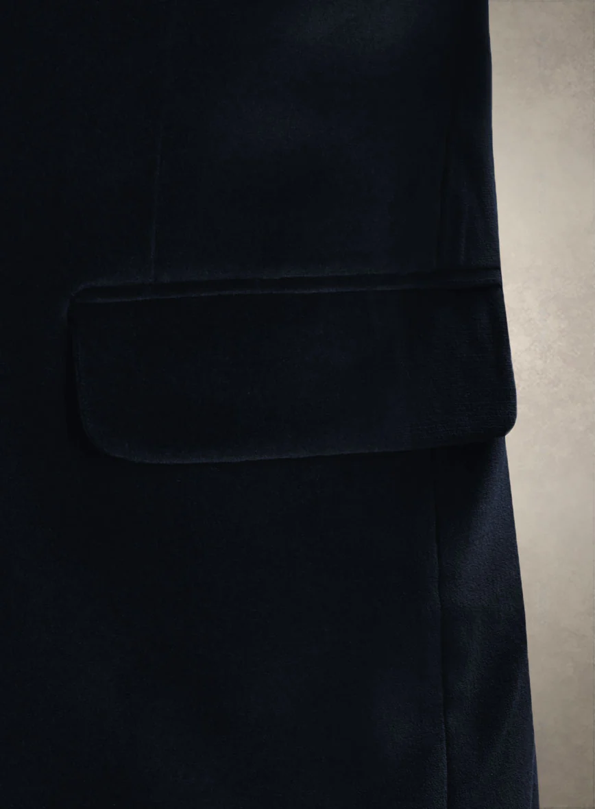 Lion Embroidery Blue Velvet Blazer - Image 4