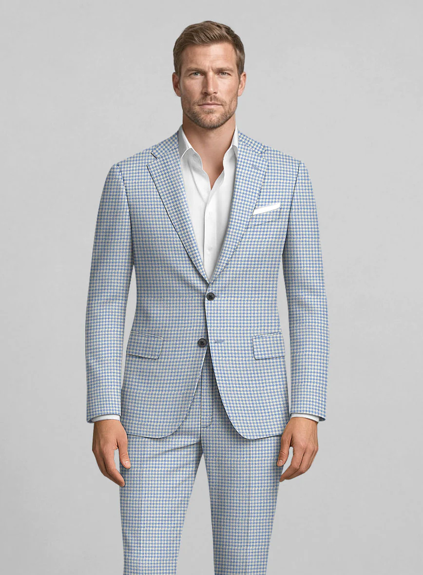 London Loom Azure Houndstooth Wool Silk Linen Jacket - Image 2