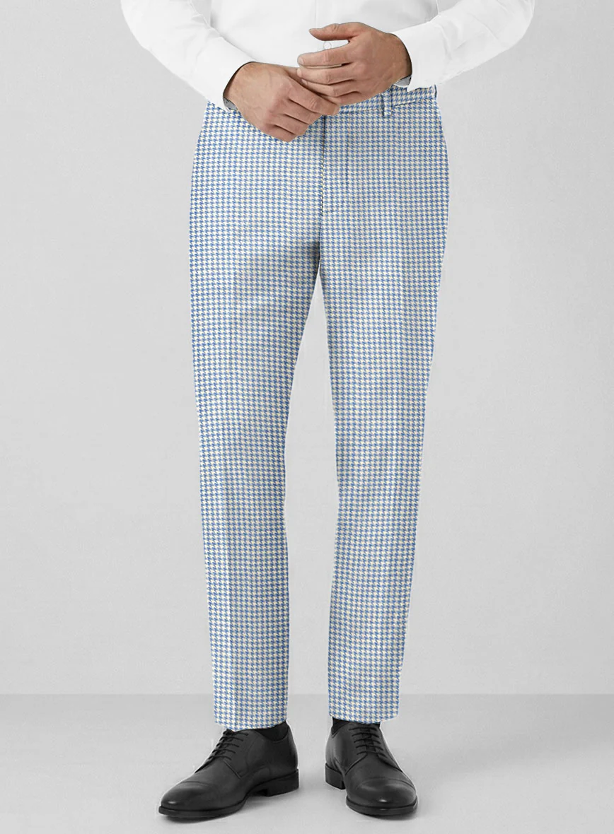 London Loom Azure Houndstooth Wool Silk Linen Pants
