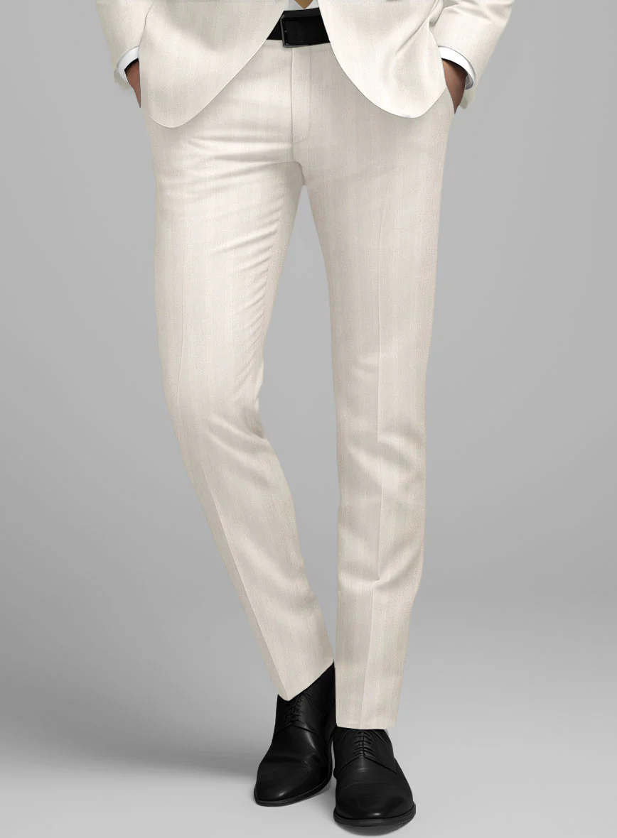 London Loom Beige Herringbone Wool Silk Linen Pants - Image 2