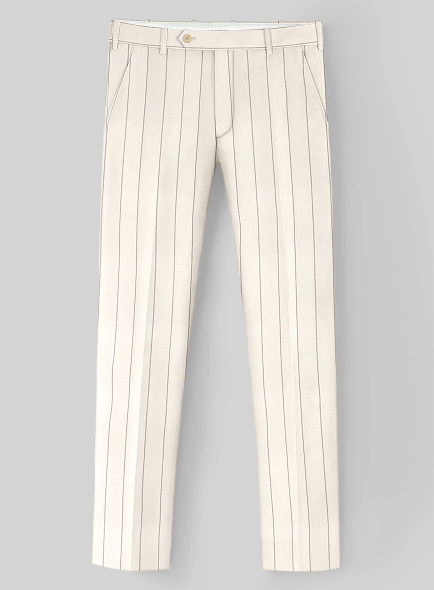 London Loom Beige Stripe Wool Silk Linen Pants