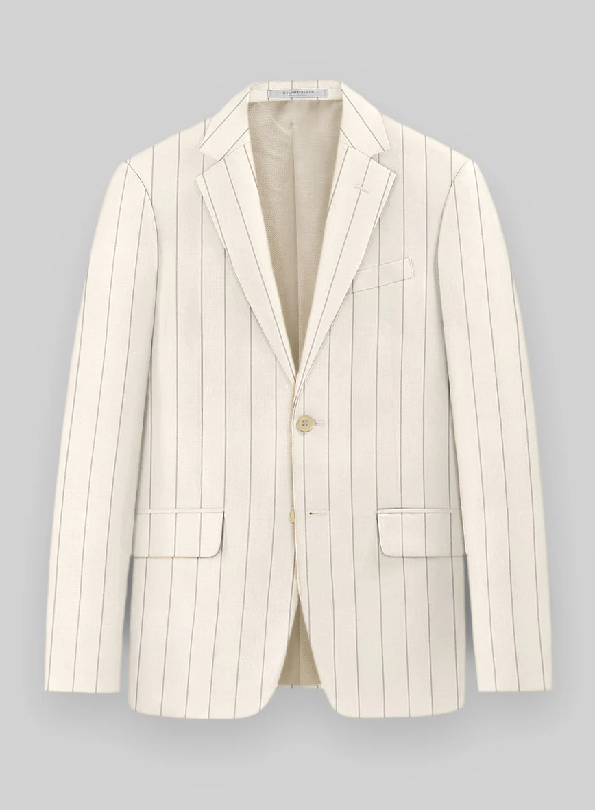 London Loom Beige Stripe Wool Silk Linen Suit - Image 5