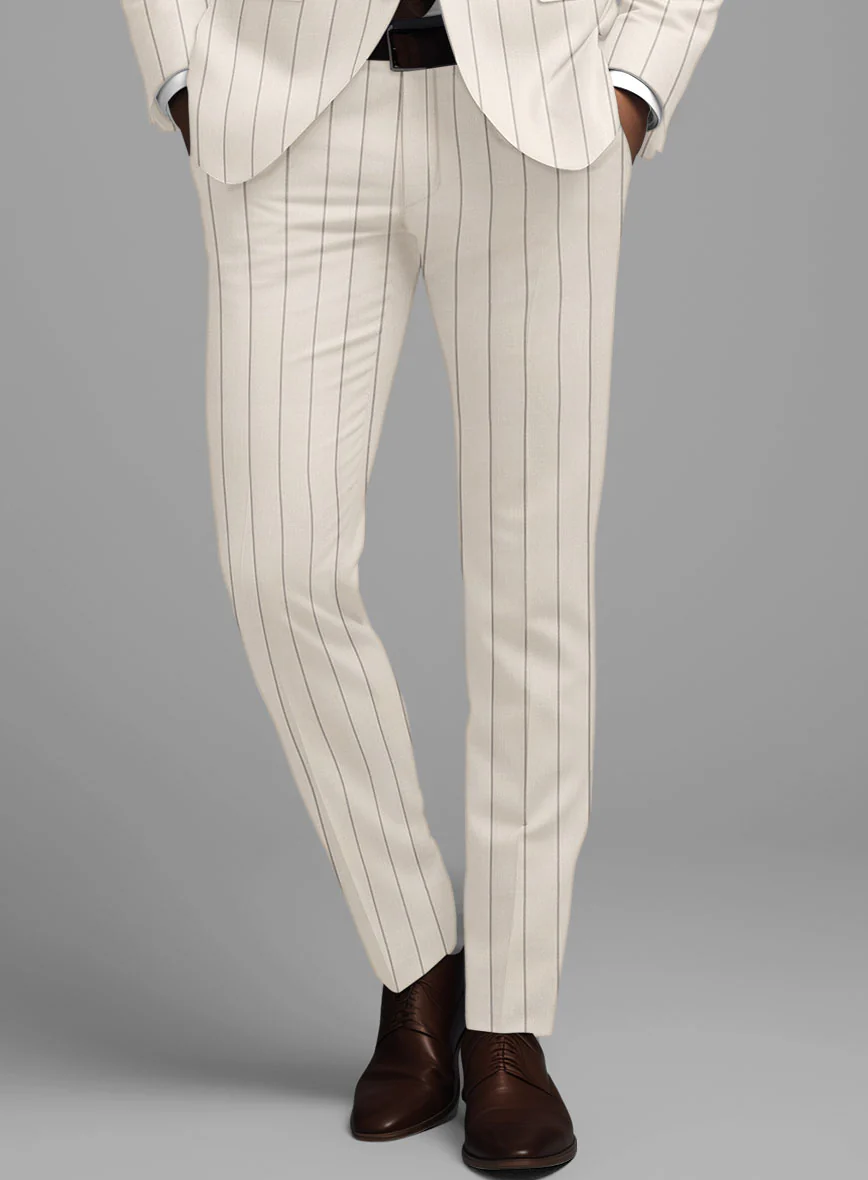 London Loom Beige Stripe Wool Silk Linen Suit - Image 7