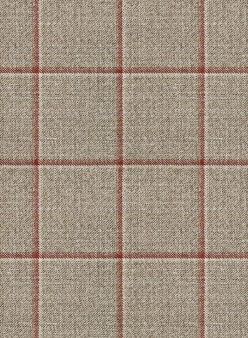 London Loom Beige Windowpane Wool Silk Linen Suit - Image 8