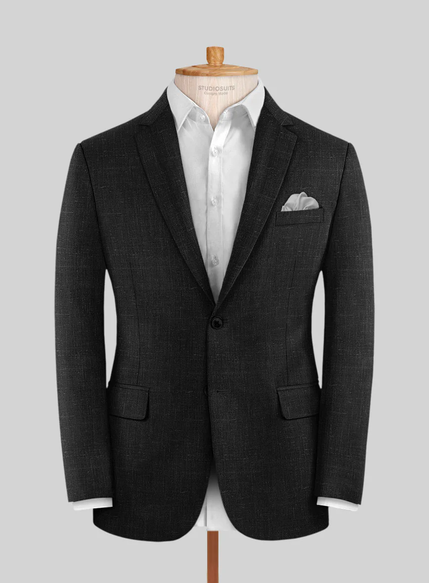 London Loom Black Twill Wool Silk Linen Jacket - Image 3