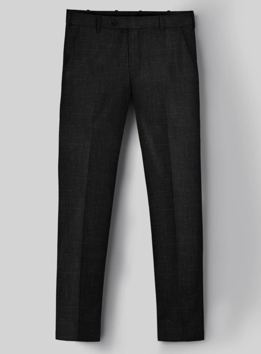 London Loom Black Twill Wool Silk Linen Pants