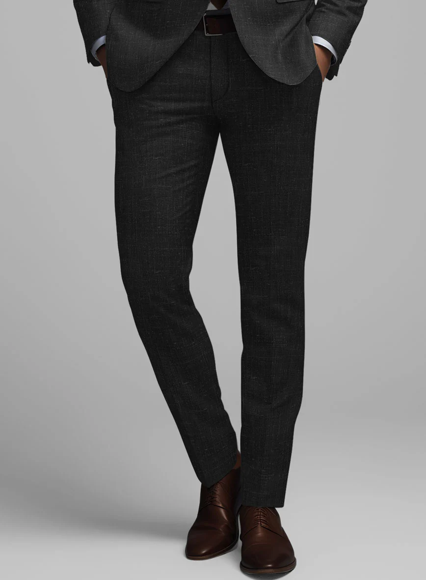 London Loom Black Twill Wool Silk Linen Pants - Image 2