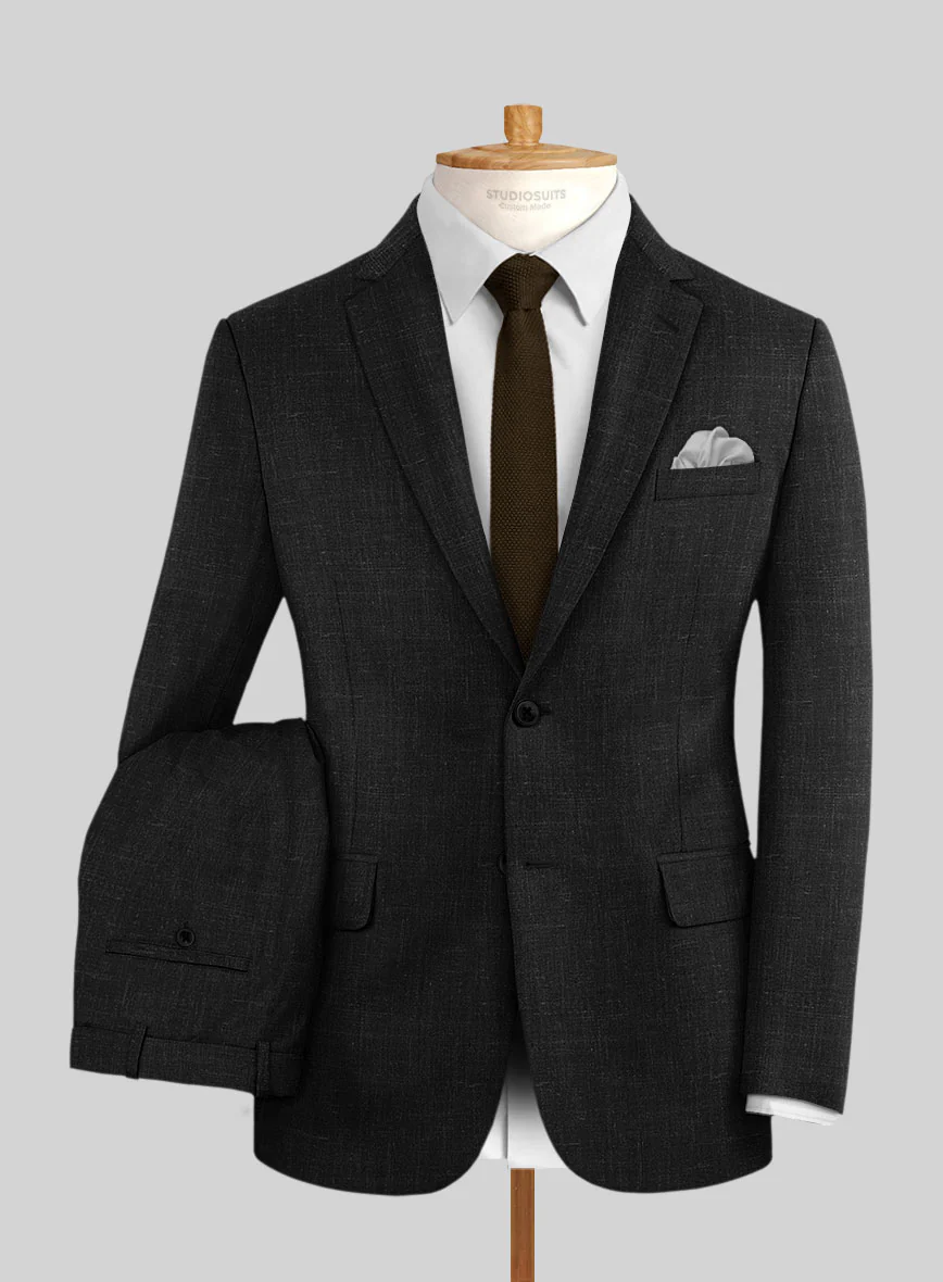 London Loom Black Twill Wool Silk Linen Suit - Image 2