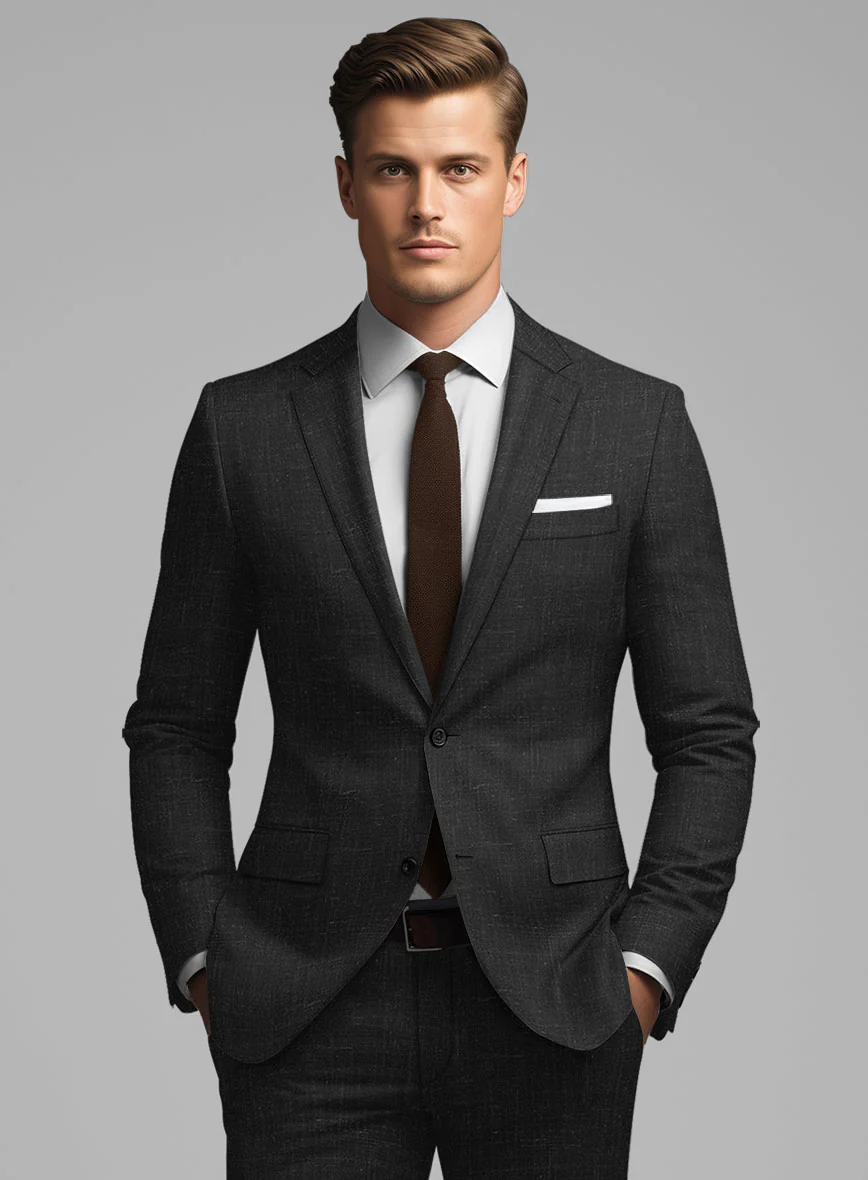 London Loom Black Twill Wool Silk Linen Suit - Image 3